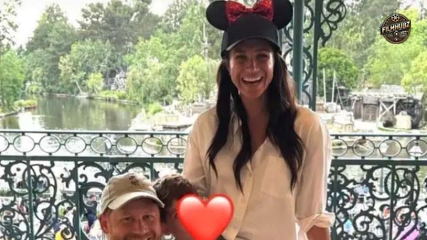 Duchess Meghan and Prince Harry with Princess Lilibet and Prince Archie at Disneyland.