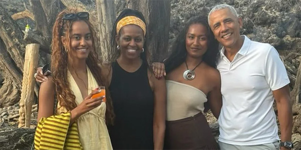Barack, Michelle, Sasha, and Malia Obama smile together in a rare family photo for Sasha’s birthday.