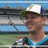 Eric Jones playing for the Savannah Bananas at Bank of America Stadium in Charlotte