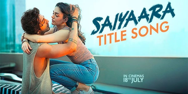 Saiyaara Title Song still featuring Ahaan Panday and Aneet Padda in a romantic pose